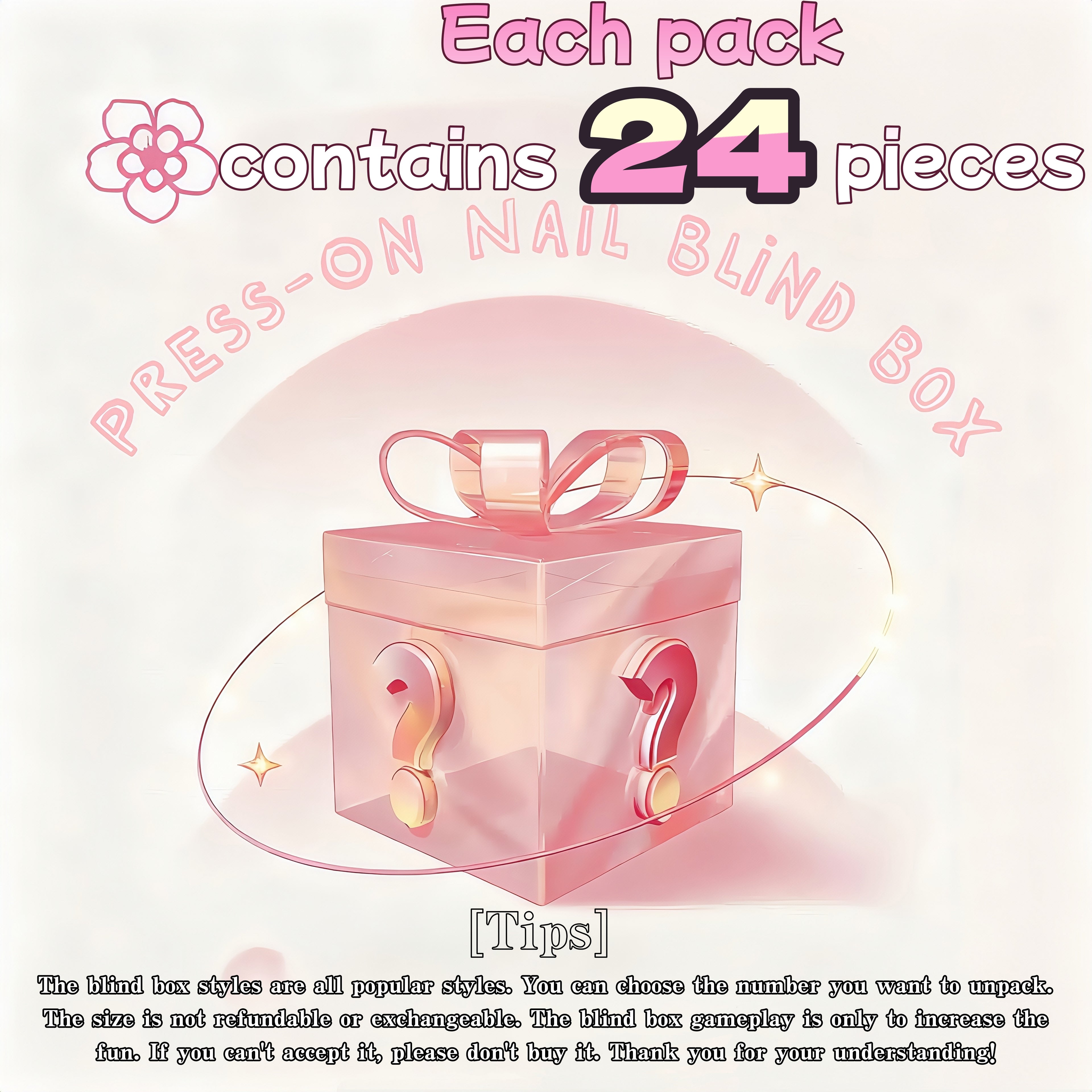 Pressed-on Nail One Size 24pcs (Fits Most) Blind Box 2 set ,wish two number
