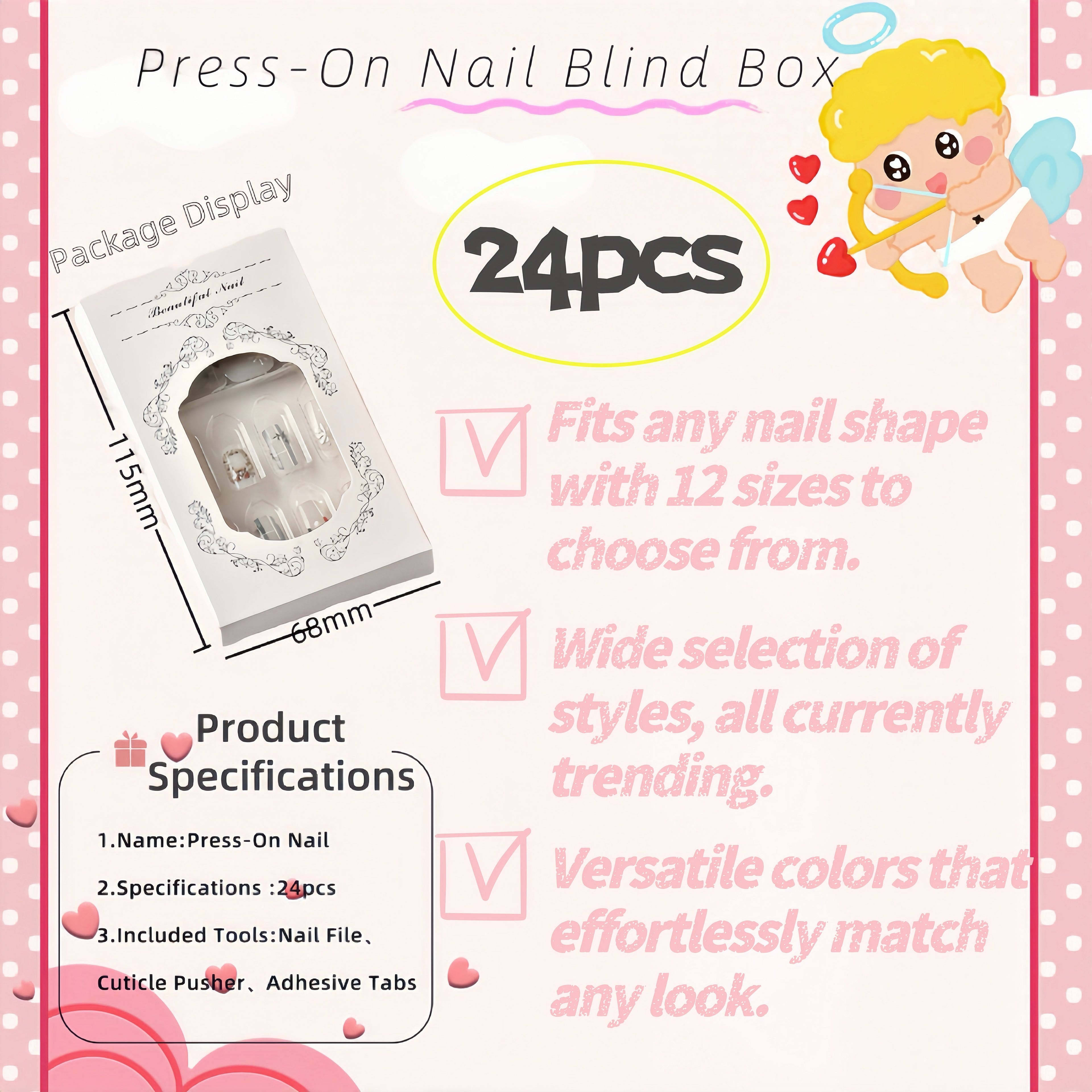 Pressed-on Nail One Size 24pcs (Fits Most) Blind Box 2 set ,wish two number